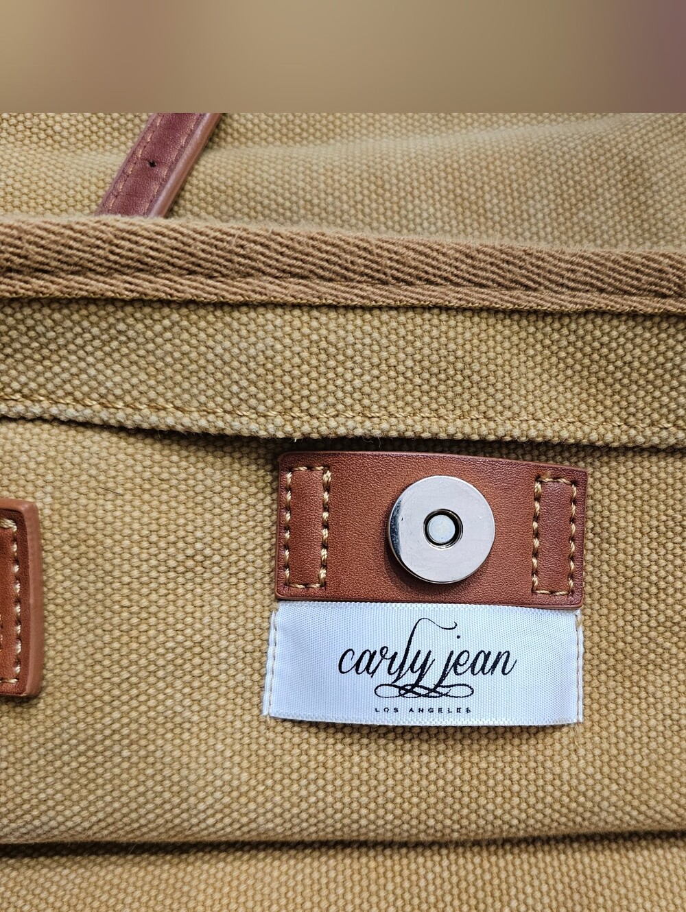 Carly Jean Los Angeles Canvas Tote Bag with Matching Zipper Pouch Tan Yellow - Picture 3 of 8
